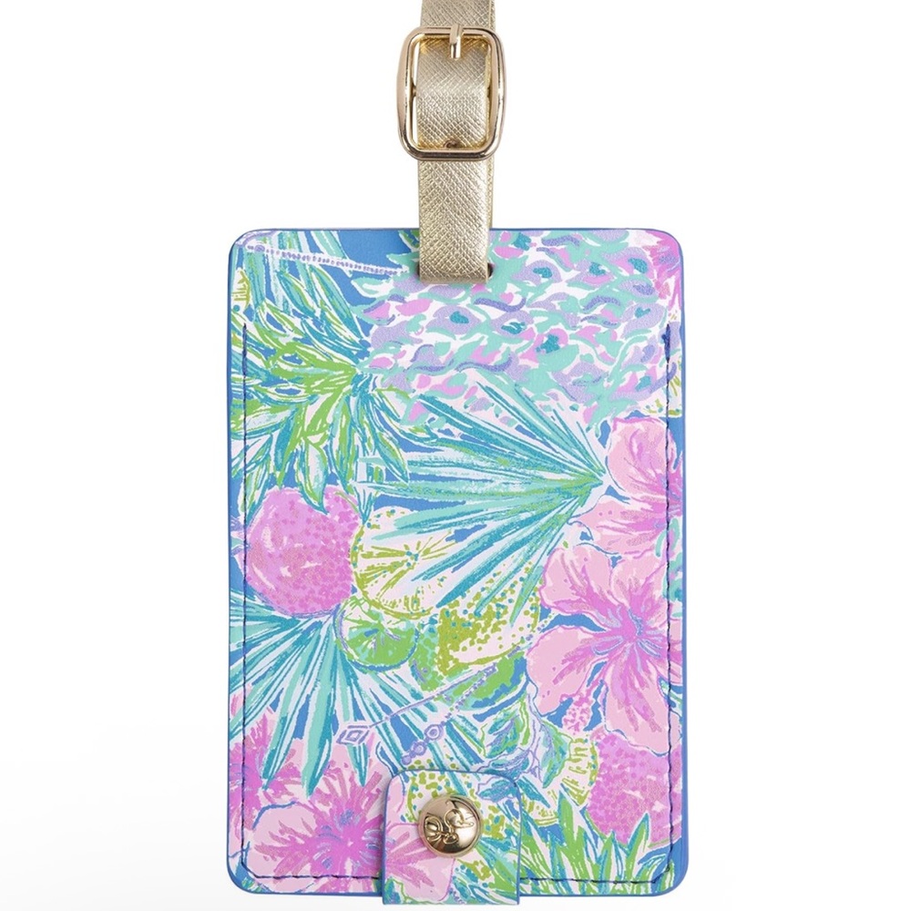 New Lilly Pulitzer Tropical Floral Tag with Gold Strap